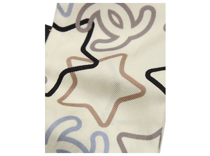 Fascia sottile stampata stella Chanel in seta ecrù Bianco Crudo - vista 4