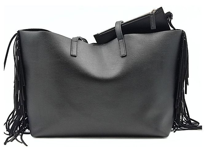 Borsa a spalla Saint Laurent Shopper tinta unita con frange - vista 3