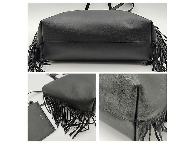 Borsa a spalla Saint Laurent Shopper tinta unita con frange - vista 4