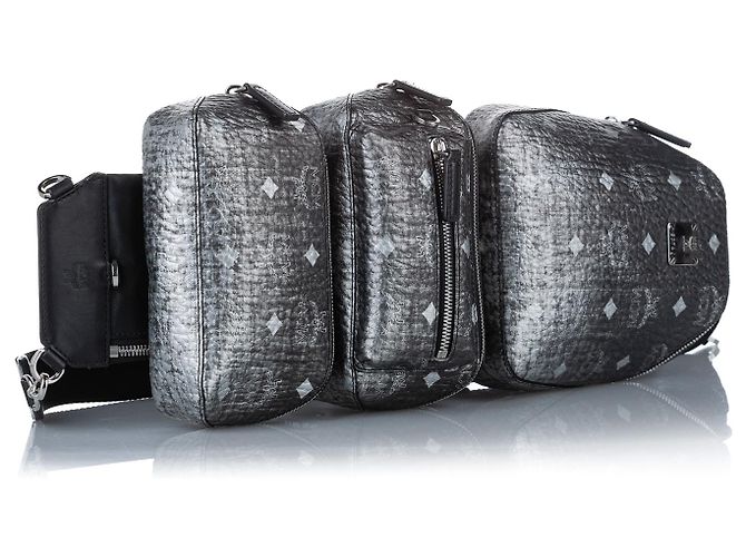 Bolsa sling tripla em lona revestida Visetos preta da MCM Preto - vista 2