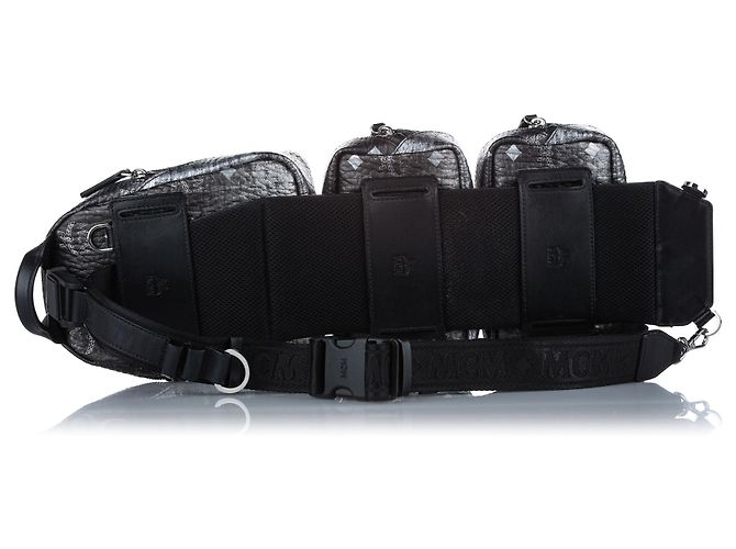 Bolsa sling tripla em lona revestida Visetos preta da MCM Preto - vista 3