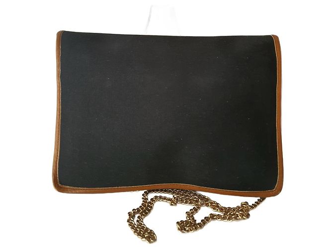 Borsa a tracolla Céline nera e cammello in pelle e tela Nero - vista 2