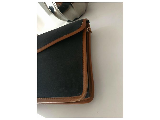 Borsa a tracolla Céline nera e cammello in pelle e tela Nero - vista 13