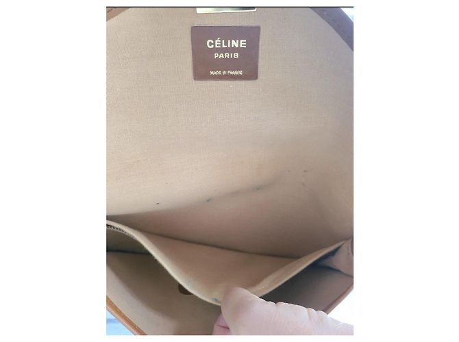 Borsa a tracolla Céline nera e cammello in pelle e tela Nero - vista 14