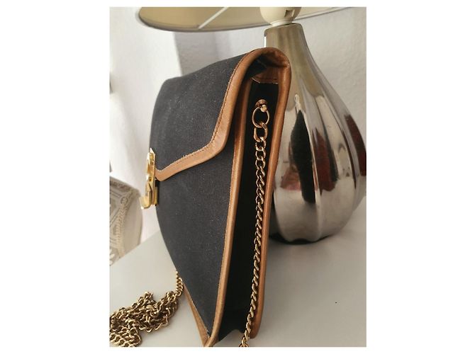 Borsa a tracolla Céline nera e cammello in pelle e tela Nero - vista 15