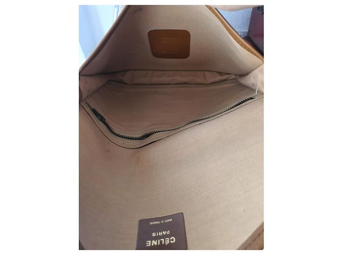 Borsa a tracolla Céline nera e cammello in pelle e tela Nero - vista 16