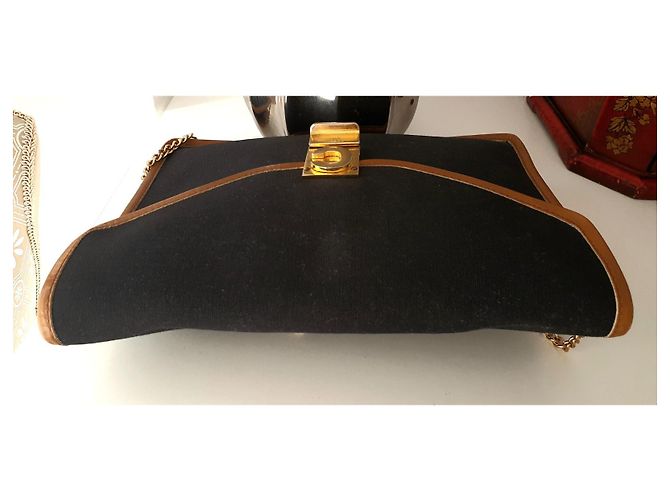 Borsa a tracolla Céline nera e cammello in pelle e tela Nero - vista 7