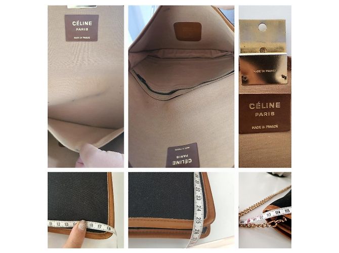 Borsa a tracolla Céline nera e cammello in pelle e tela Nero - vista 10