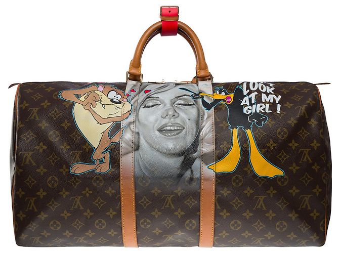 LOUIS VUITTON Borsa Keepall in Tela Marrone - 100222 - vista 3