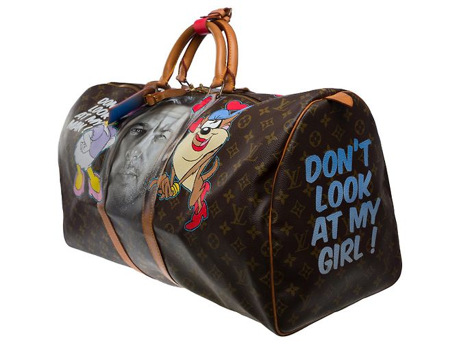 LOUIS VUITTON Borsa Keepall in Tela Marrone - 100222 - vista 4