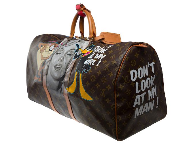 LOUIS VUITTON Borsa Keepall in Tela Marrone - 100222 - vista 5