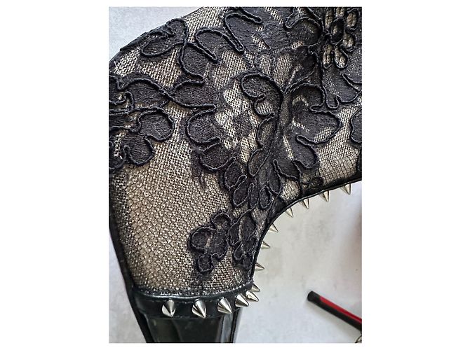Christian Louboutin Stivali Pigalla in pizzo 100 Nero - vista 4