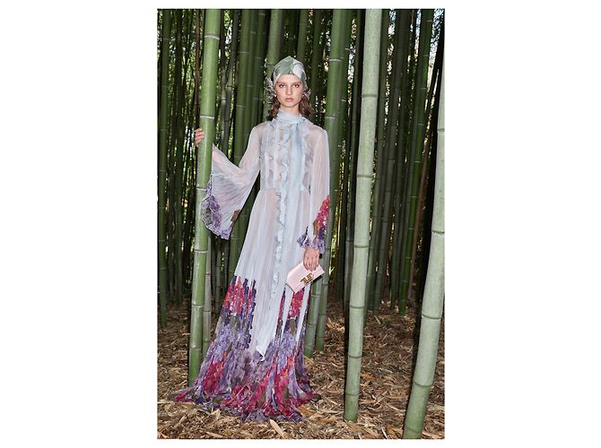 Valentino Resort 2020 Plissiertes Chiffonkleid Hellblau - Ansicht 4