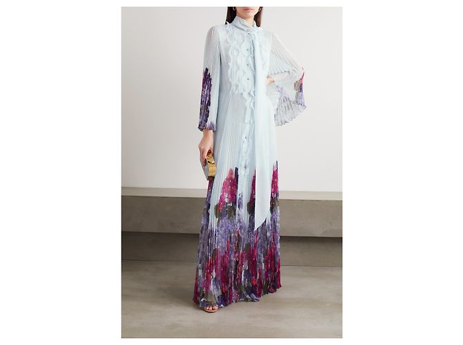 Valentino Resort 2020 Plissiertes Chiffonkleid Hellblau - Ansicht 5