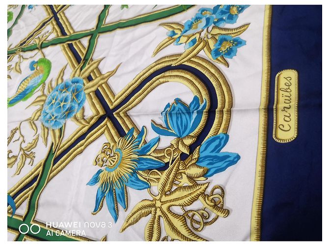 Constance Hermès Lenços Hermes Caraibes Branco Azul Verde - vista 2