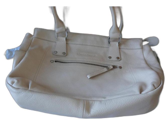 Borsa a mano Longchamp in pelle martellata crema - vista 3