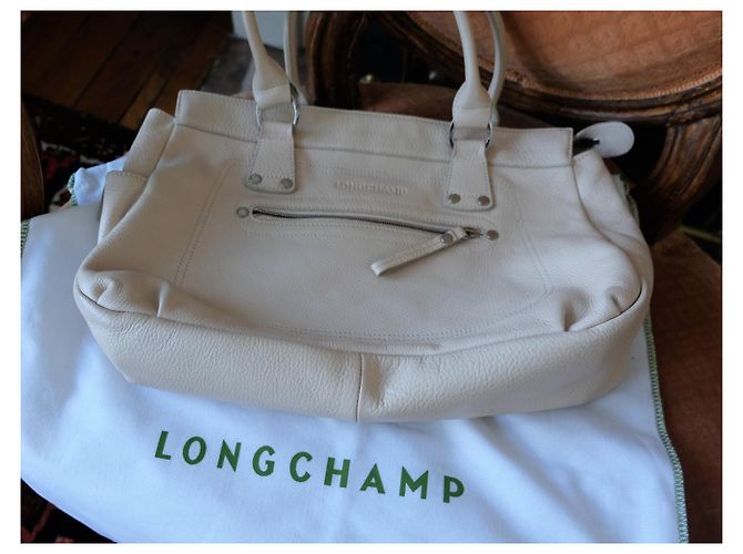 Borsa a mano Longchamp in pelle martellata crema - vista 4