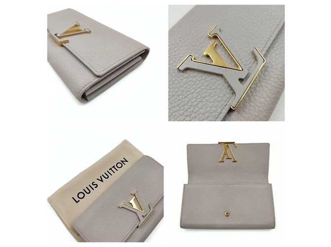 Billetera Louis Vuitton Capucines en cuero gris claro - vista 4