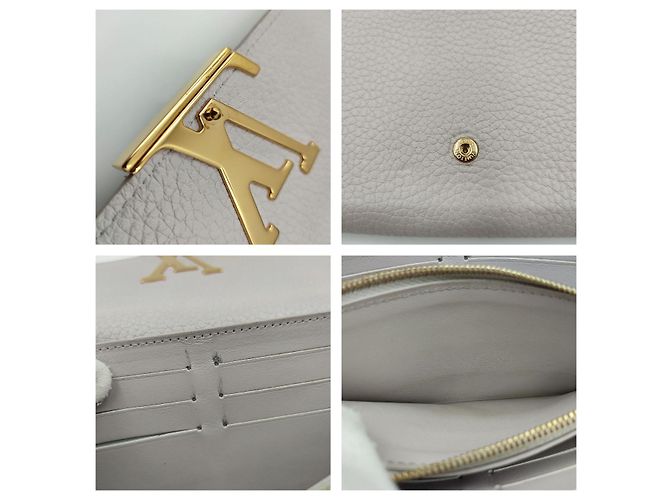 Billetera Louis Vuitton Capucines en cuero gris claro - vista 5