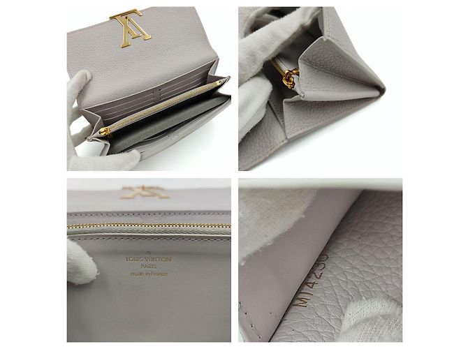 Billetera Louis Vuitton Capucines en cuero gris claro - vista 6