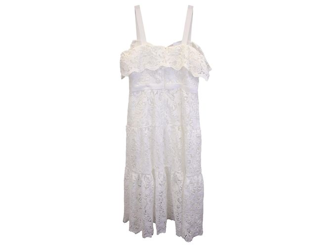 Marc Jacobs Schulterfreies, besticktes Spitzen-Cocktailkleid von Marchesa Notte aus elfenbeinfarbenem Polyester Weiß Roh - Ansicht 2