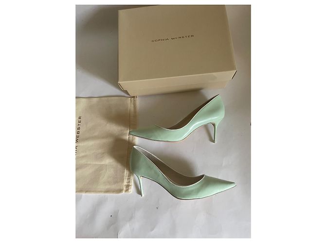 Sophia Webster Lola Pipe Mint 70 Absatz Schuhe Weiß Hellgrün Lackleder - Ansicht 3