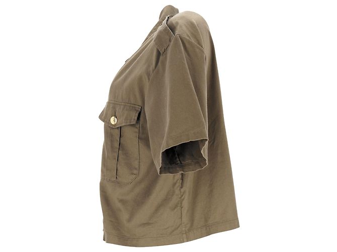 Céline Camisa corta con botones de estilo militar Celine en algodón caqui - vista 2