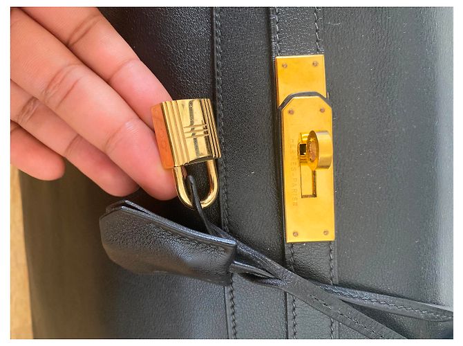 Kelly Borsa Hermès in pelle nera 35cm Nero - vista 6