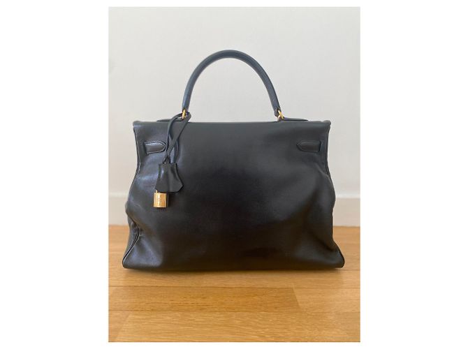 Kelly Borsa Hermès in pelle nera 35cm Nero - vista 2