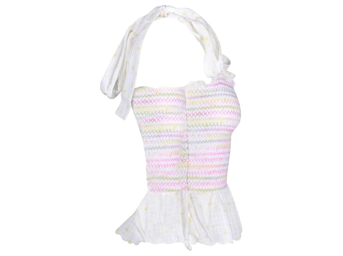 LOVESHACKFANCY Top fruncido Bucky de algodón blanco - vista 2
