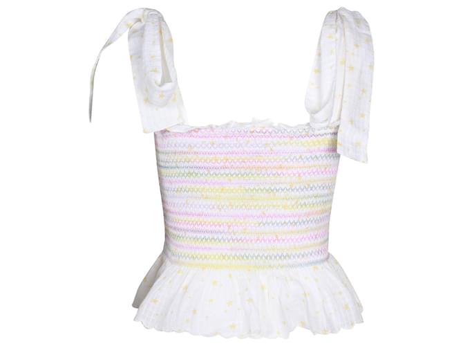 LOVESHACKFANCY Top fruncido Bucky de algodón blanco - vista 3