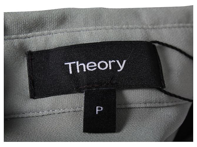 Vestido camisero midi con cinturón Theory en seda gris - vista 4