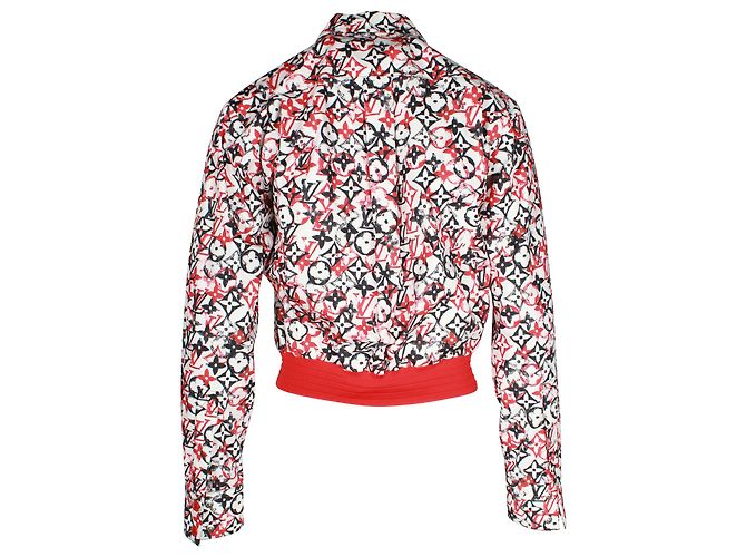 Twist Louis Vuitton LV Monogram Logo Print Cropped Bomber Jacket in Red Cotton - view 3