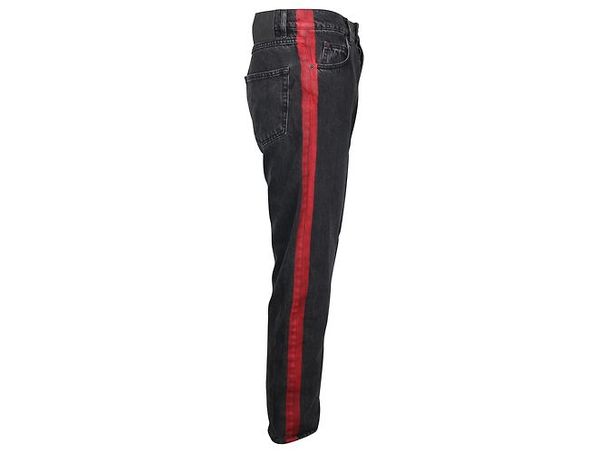 Balenciaga Jeans de mezclilla con detalle de rayas rojas en algodón negro - vista 2