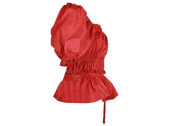 Ulla Johnson Evita Camicetta arricciata con nappe in cotone rosso - vista 2