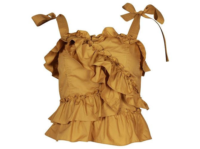 Ulla Johnson Cleo Canotta con volant con scollo quadrato in cotone giallo - vista 2