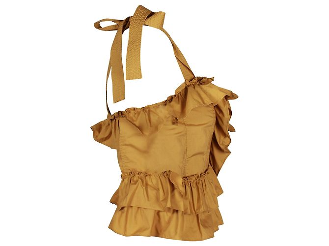 Ulla Johnson Cleo Canotta con volant con scollo quadrato in cotone giallo - vista 3
