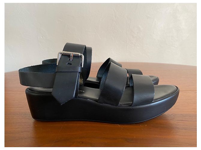 Sandali con zeppa Elizabeth Stuart in pelle nera misura 40 Nero - vista 3