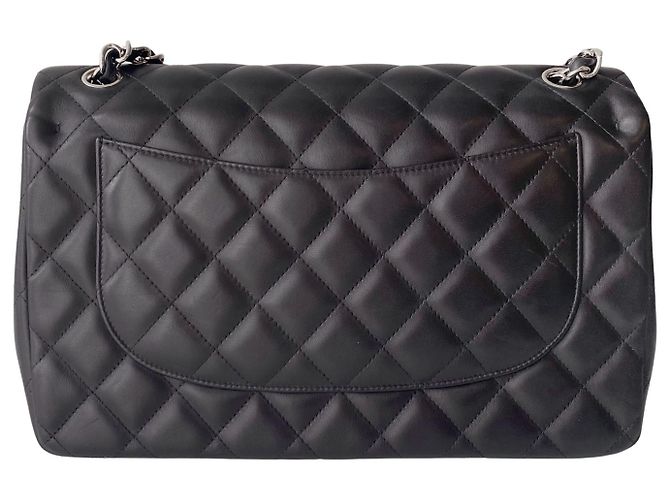 Timeless Chanel Jumbo Flap Bag schwarzes gestepptes Lammfell - Ansicht 2