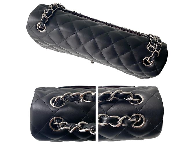 Timeless Chanel Jumbo Flap Bag schwarzes gestepptes Lammfell - Ansicht 4