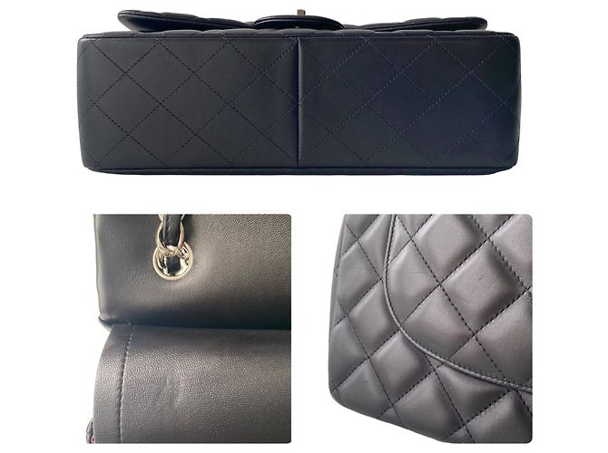 Timeless Chanel Jumbo Flap Bag schwarzes gestepptes Lammfell - Ansicht 5