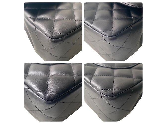Timeless Chanel Jumbo Flap Bag schwarzes gestepptes Lammfell - Ansicht 6