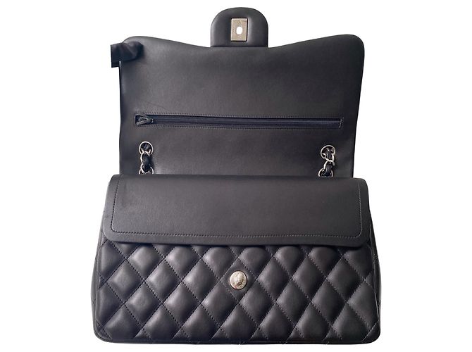 Timeless Chanel Jumbo Flap Bag schwarzes gestepptes Lammfell - Ansicht 7