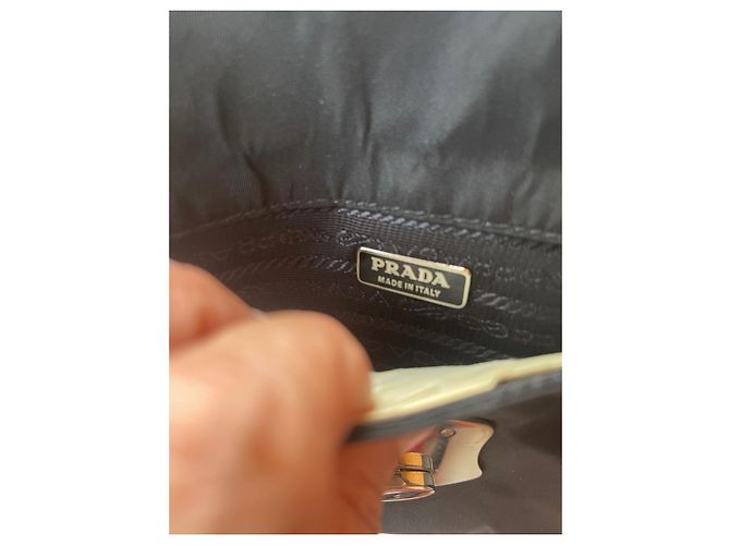 Ribbon Pochette Prada in Tencel nero con catena - vista 4