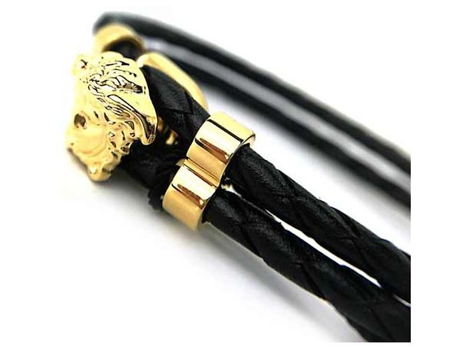 Pulseira Versace Preta e Dourada Couro e Metal Preto Dourado - vista 2
