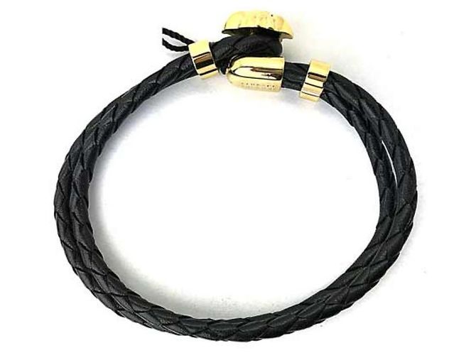 Pulseira Versace Preta e Dourada Couro e Metal Preto Dourado - vista 4