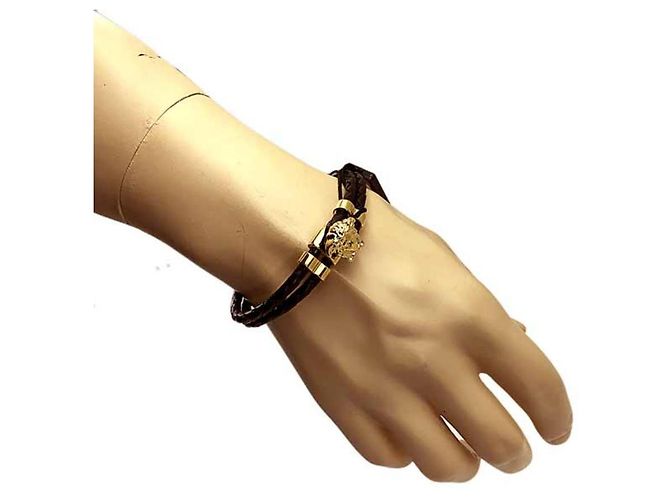 Pulseira Versace Preta e Dourada Couro e Metal Preto Dourado - vista 5