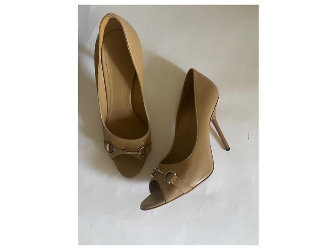Autre Marque Gucci offene Zehen Sandaletten aus Leder beige - Ansicht 11