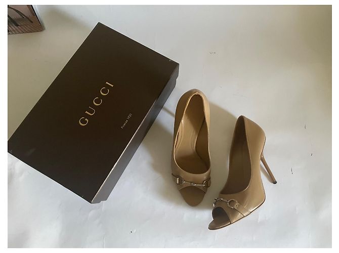 Autre Marque Gucci offene Zehen Sandaletten aus Leder beige - Ansicht 13
