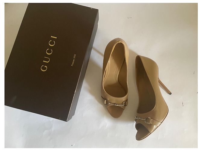 Autre Marque Gucci offene Zehen Sandaletten aus Leder beige - Ansicht 2
